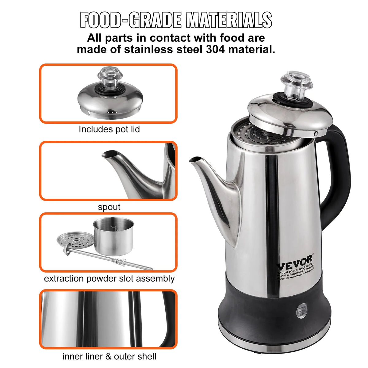 SucceBuy 12-Cup Electric Coffee Percolator – 304 Stainless Steel
