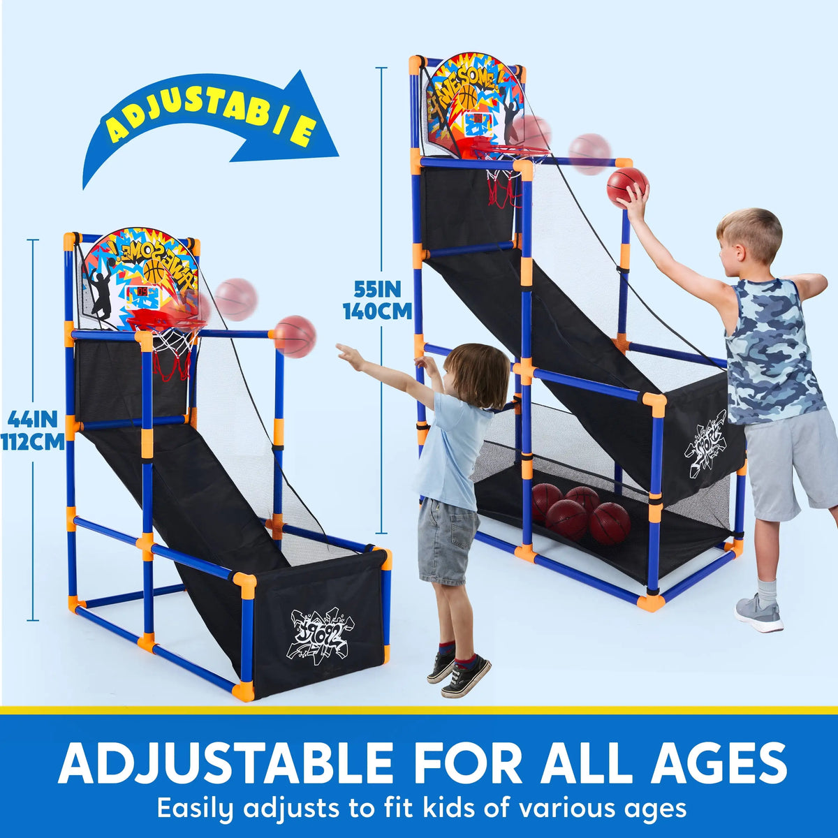 Kids' Arcade Basketball Game Set – Indoor & Outdoor with 4 Balls
