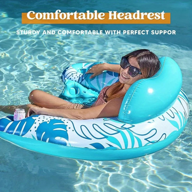 2 Pack Pool Chairs Inflatable Pool Floats with Cup Holders Hammock Noodle Mat for Relaxing Summer Water Fun