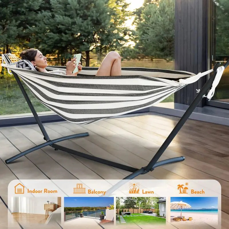 Adjustable Hammock with Stand & Storage Bag – 600 lb Capacity