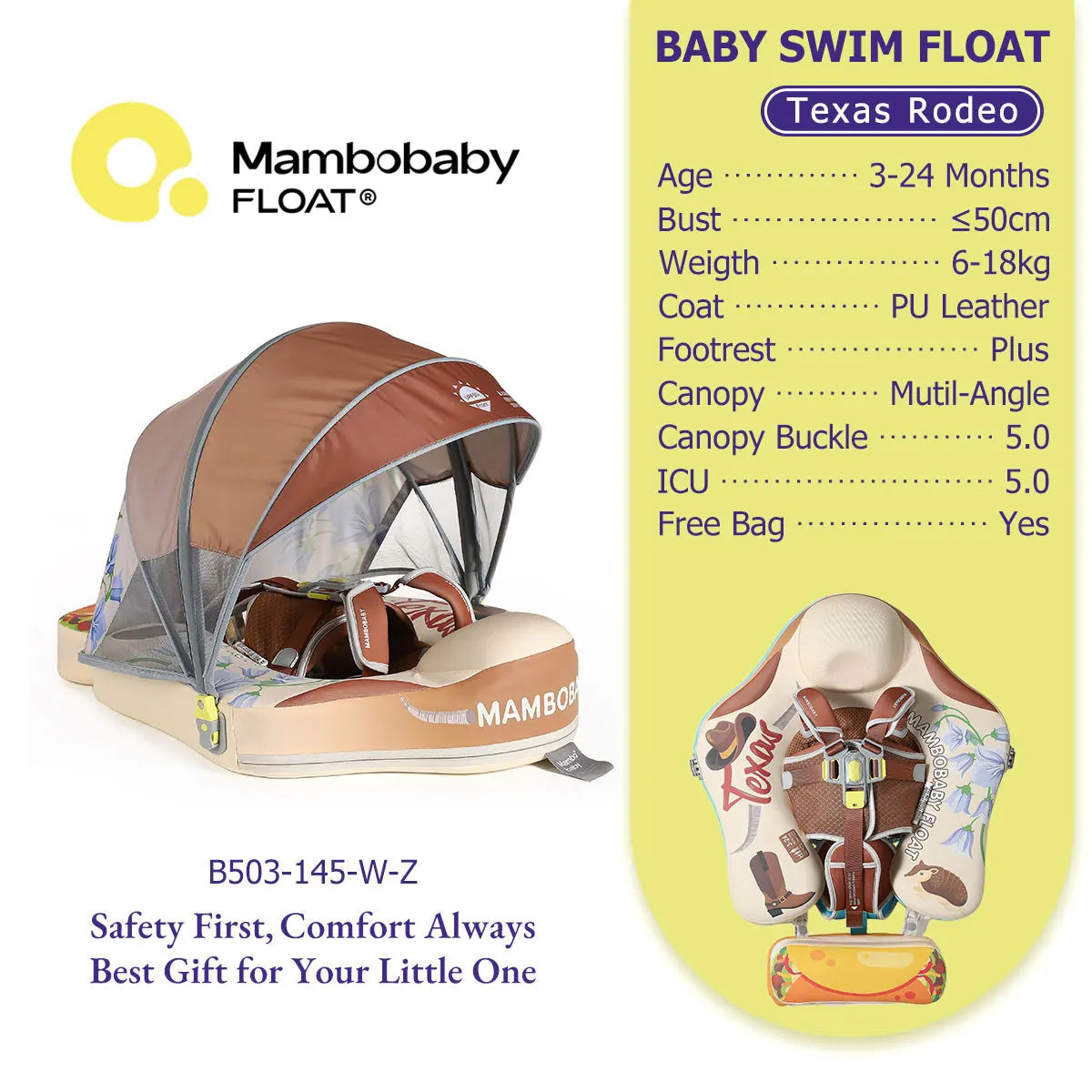 Mambobaby Baby Pool Float  For Infant Non-Inflatable Natation Buoy With Parasol