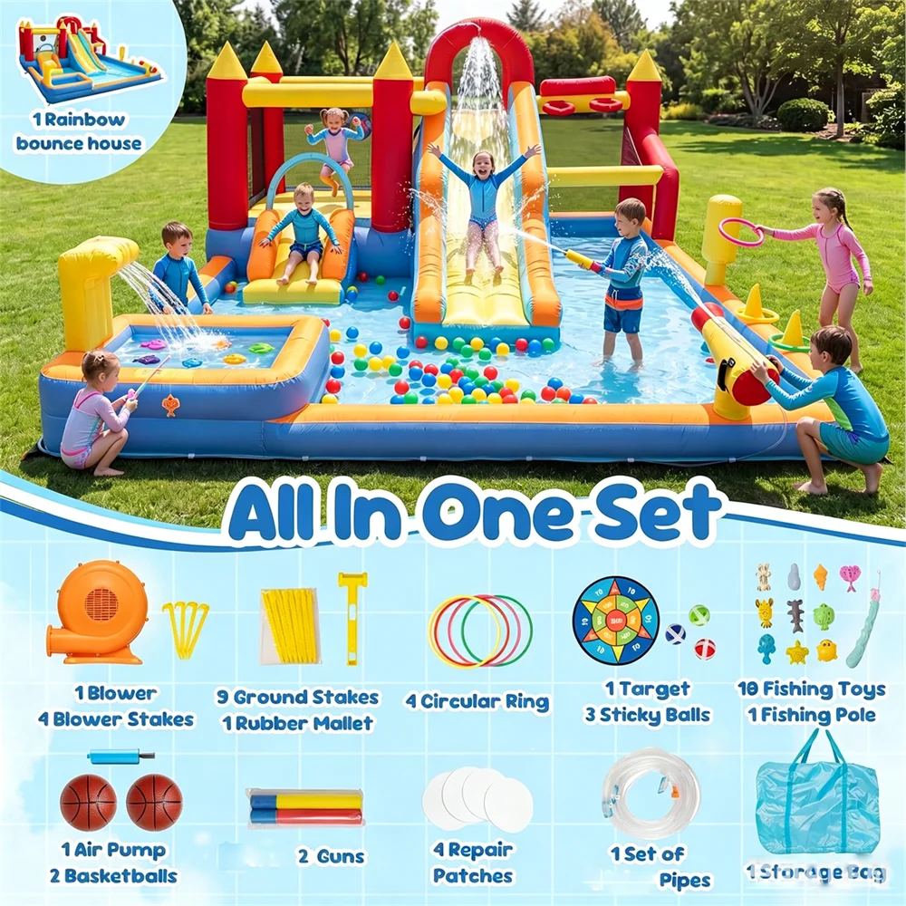 Jump 'n Slide Inflatable Bouncer for Kids with Heavy Duty Blower, Stakes Repair Patches Storage Bag