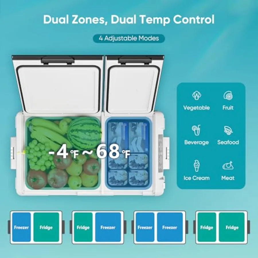 Dual Zone Portable Car Refrigerator 12/24V DC 100-240V AC