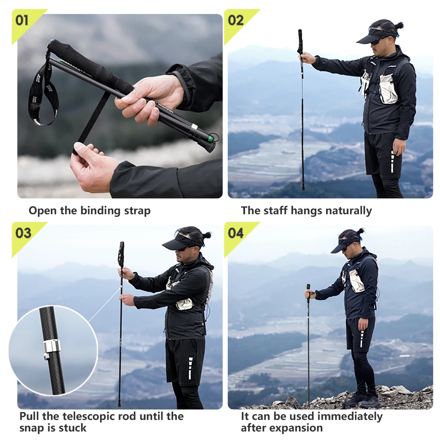 BISINNA 2pcs Ultralight Trekking Poles Folding Walking Sticks Carbon Fiber Hiking Poles Portable Trail Runing Canes