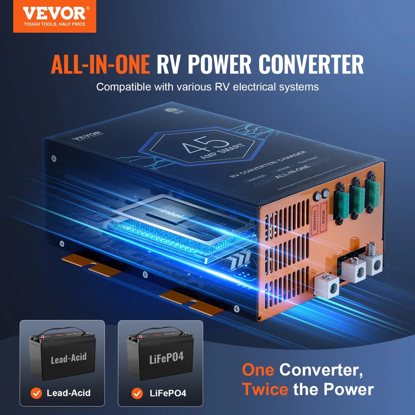 RV Converter 45/55/80Amp 110V AC to 12VDC Battery Charger 4Stage Smart Charging