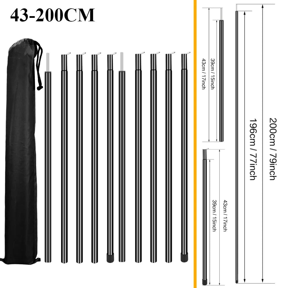 Telescopic Tent Poles Set of 2 Universal Adjustable Aluminium Camping Awning Poles Sun Sail Shelter Rods Tarp Tent Accessories