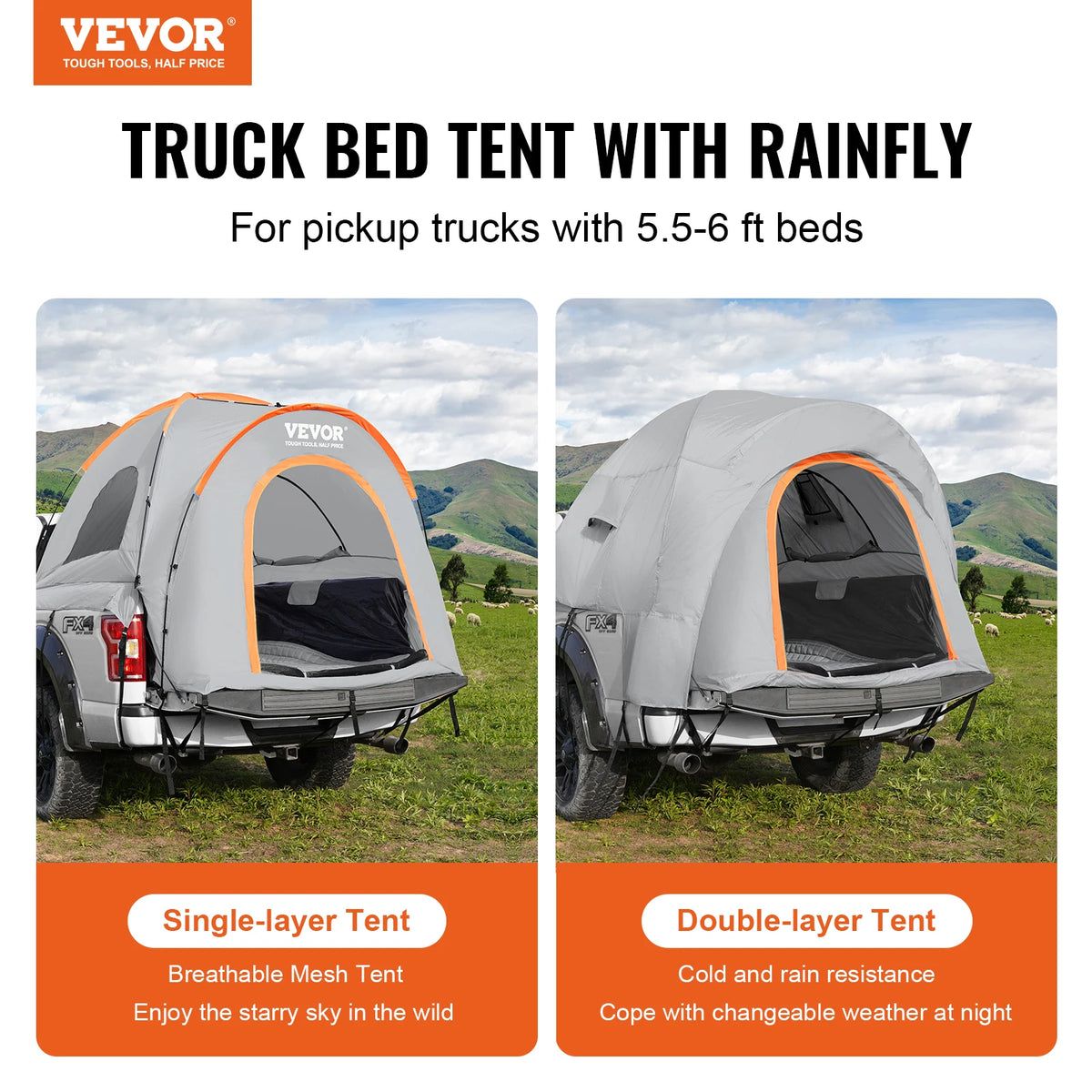 SucceBuy Pickup Truck Bed Tent – 5.5–6 FT Double-Layer Camping Shelter