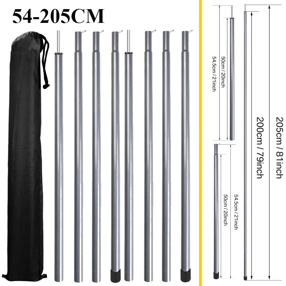 Telescopic Tent Poles Set of 2 Universal Adjustable Aluminium Camping Awning Poles Sun Sail Shelter Rods Tarp Tent Accessories