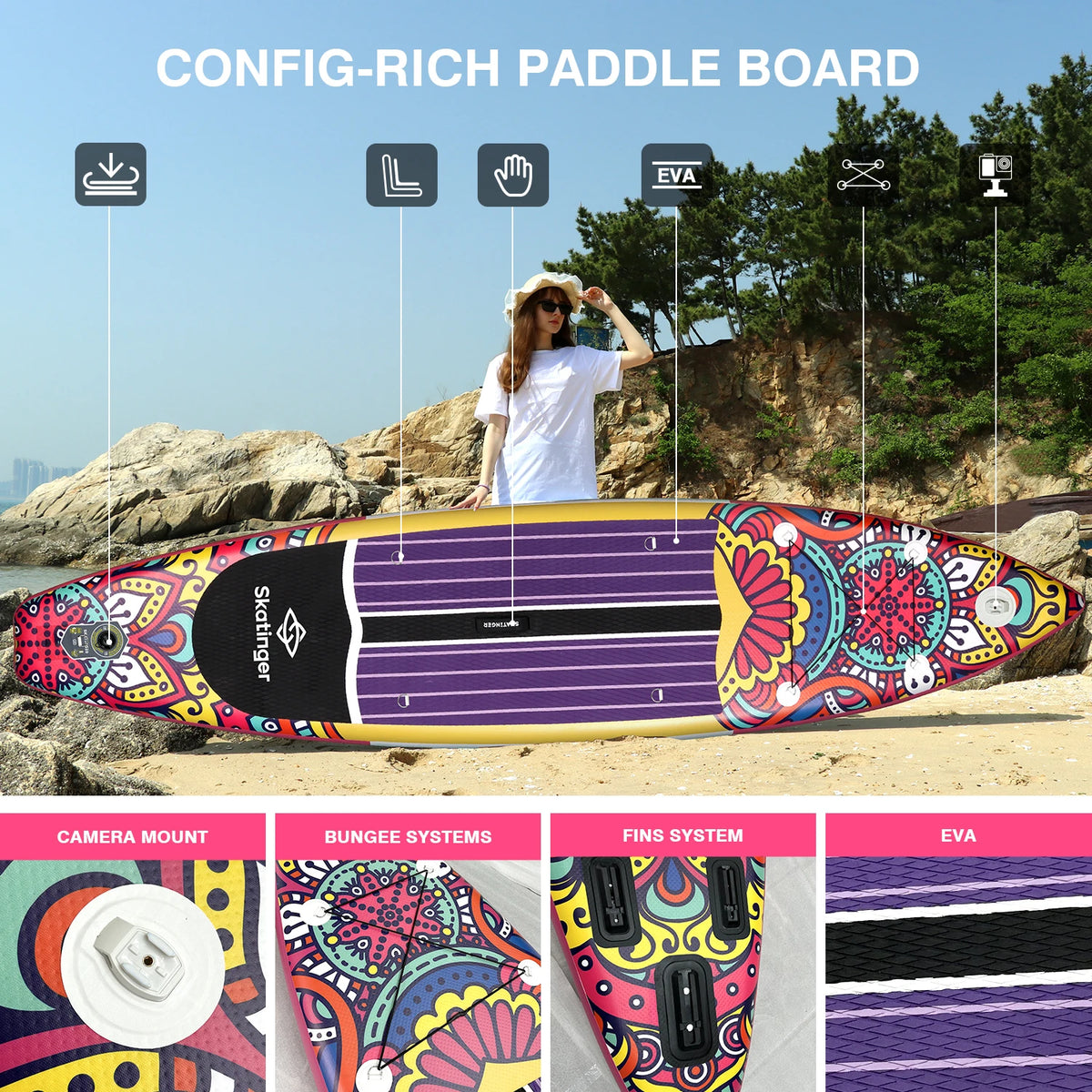 SKATINGER 11'6" Inflatable Stand-Up Paddle Board – Fishing & Adventure SUP