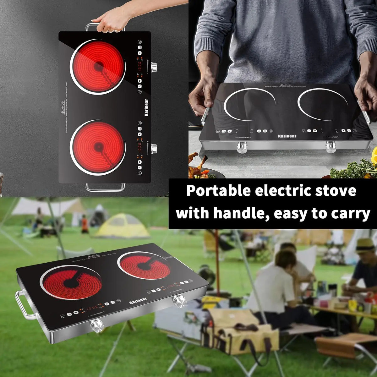 Karinear 2-Zone 3200W Electric Ceramic Cooktop – 220–240V Countertop Hob