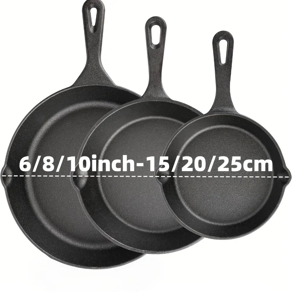 3-Piece Pre-Seasoned Cast Iron Skillet Set – 6", 8" & 10"