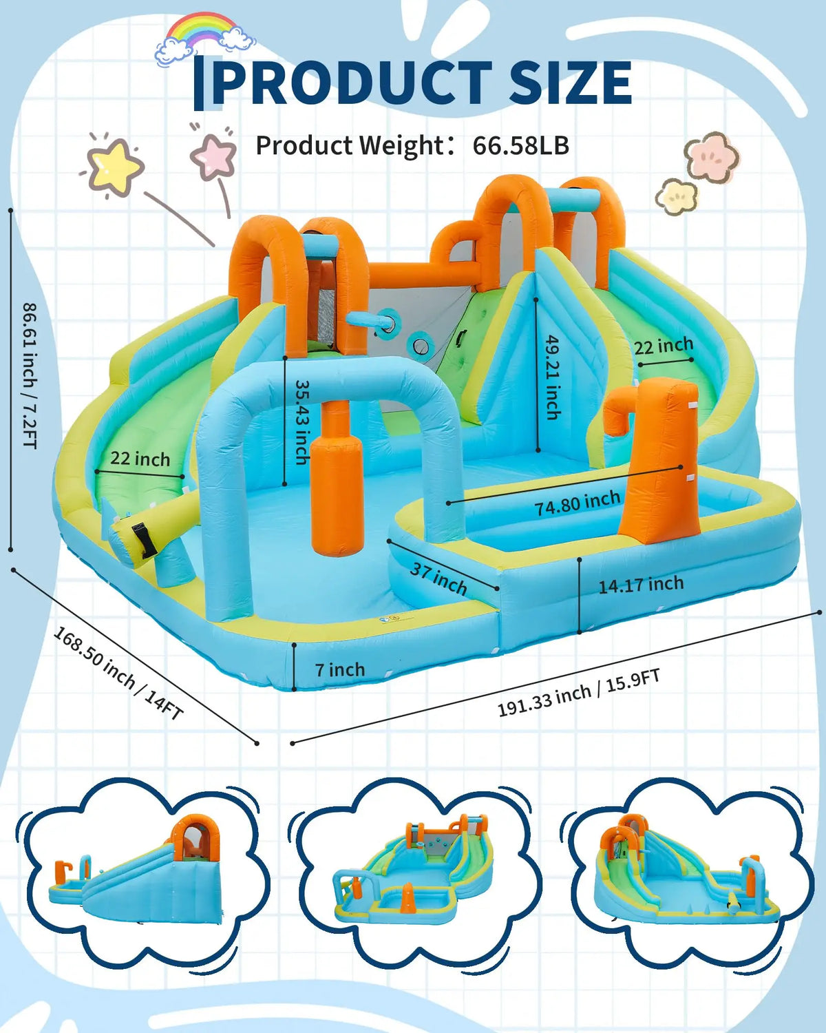 HiMiss 10-in-1 Inflatable Bounce House & Water Slide with 550W Blower