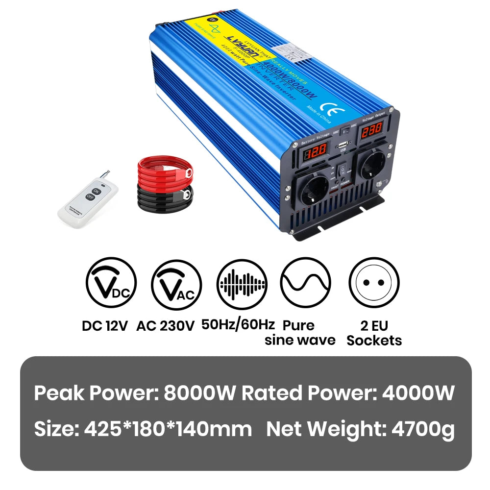 4000W 8000W  DC To AC Portable Power Inverter Voltage Converter With Remote Control