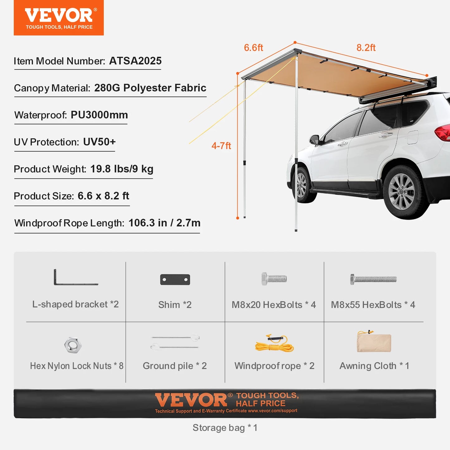 Vehicle Awning  Retractable Car Side Awning
