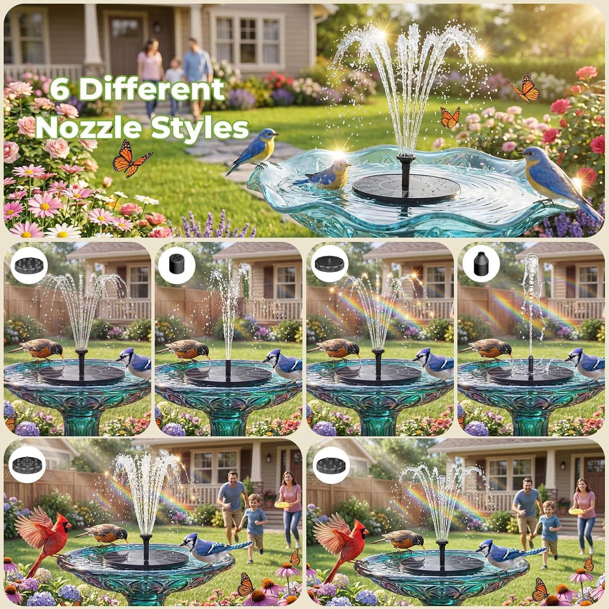  Floating Solar Fountain with 6 Nozzles & Stabilizers
