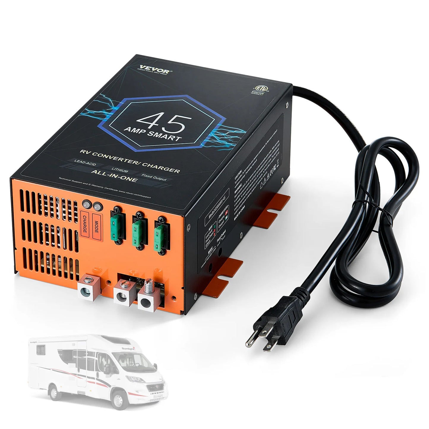RV Converter 45/55/80Amp 110V AC to 12VDC Battery Charger 4Stage Smart Charging