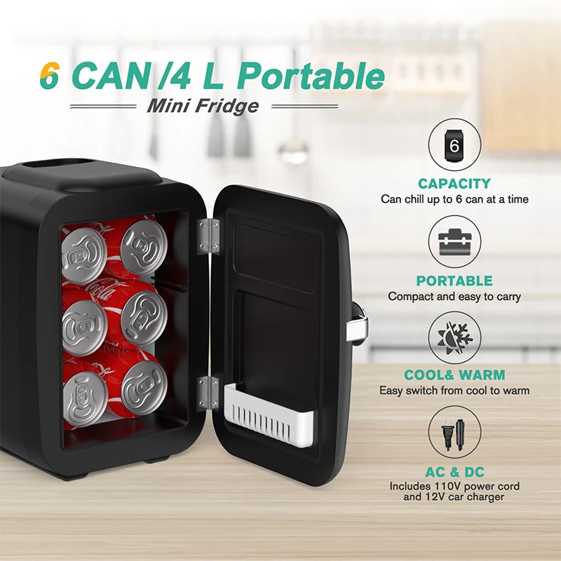 CROWNFUL 4L Portable Mini Fridge – 12V Car Cooler & Warmer