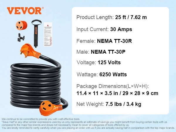 25/50ft RV Extension Cord 30/50Amp