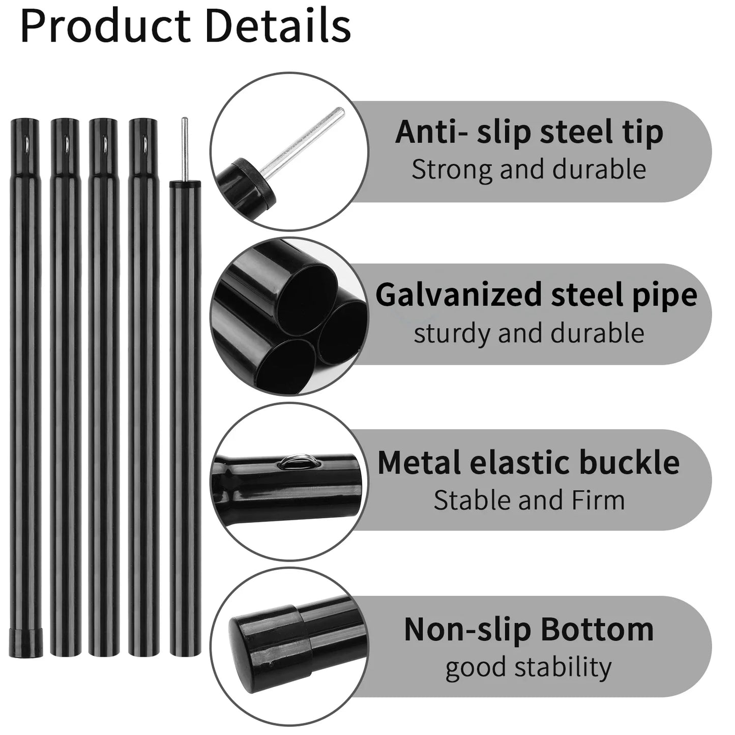 Telescopic Tent Poles Set of 2 Universal Adjustable Aluminium Camping Awning Poles Sun Sail Shelter Rods Tarp Tent Accessories