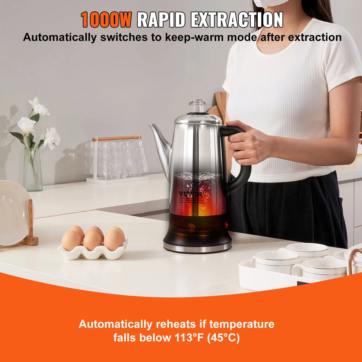 SucceBuy 12-Cup Electric Coffee Percolator – 304 Stainless Steel