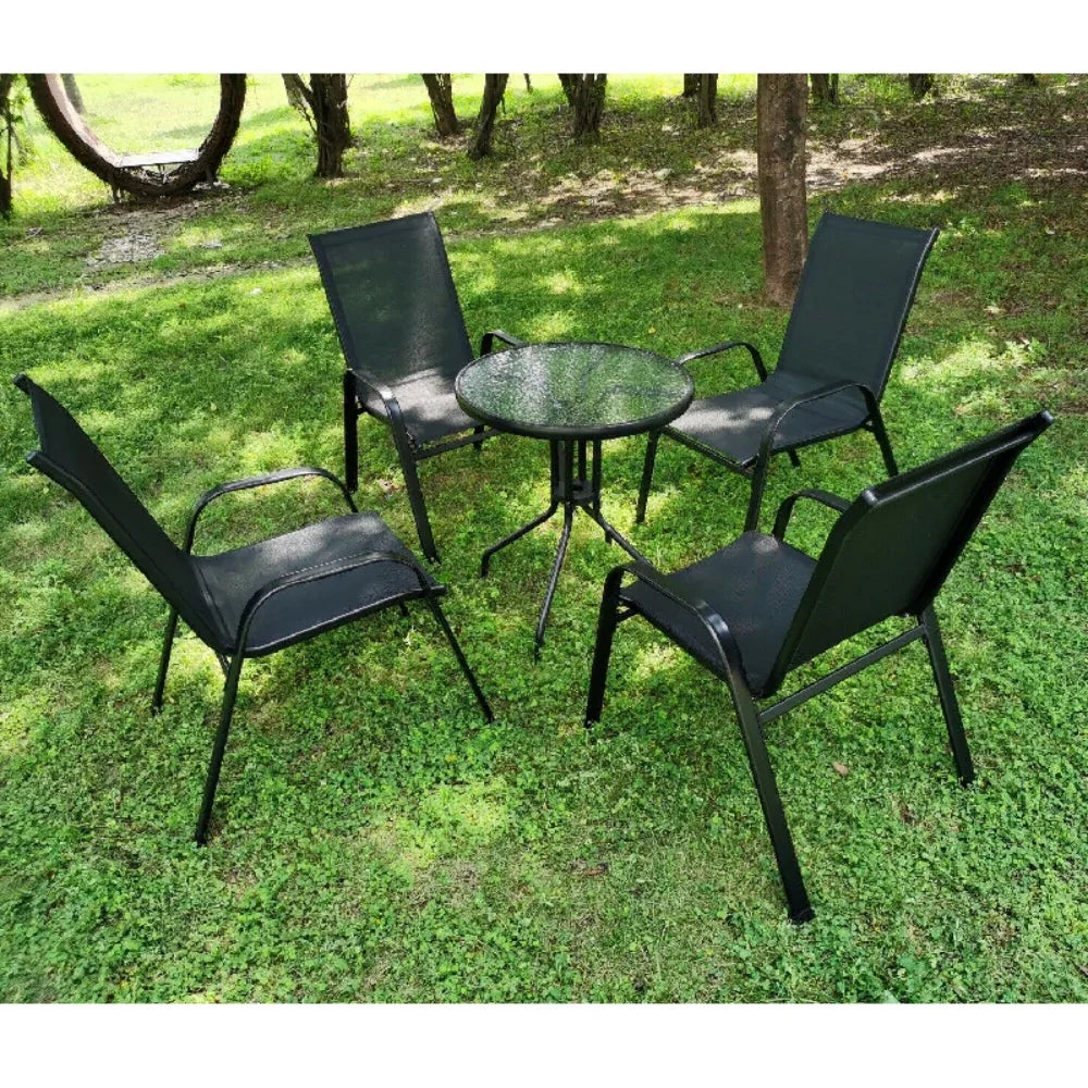 4PCS Garden Chairs Steel-iron+Teslin Fabric Folding High Chair