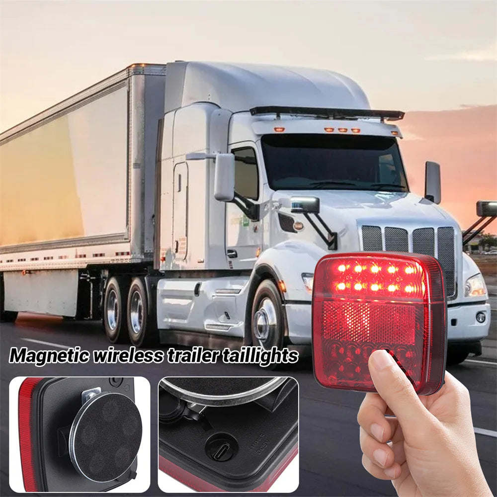 2PCS Magnetic Wireless LED Trailer Rear Taillight Brake Signal Warning