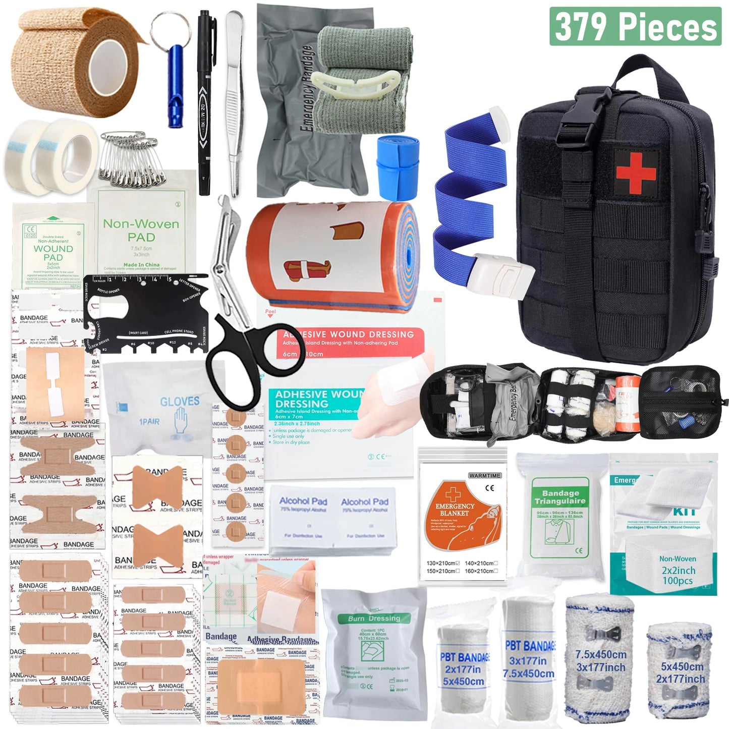 379pcs First Aid Kit Portable Emergency Bag,