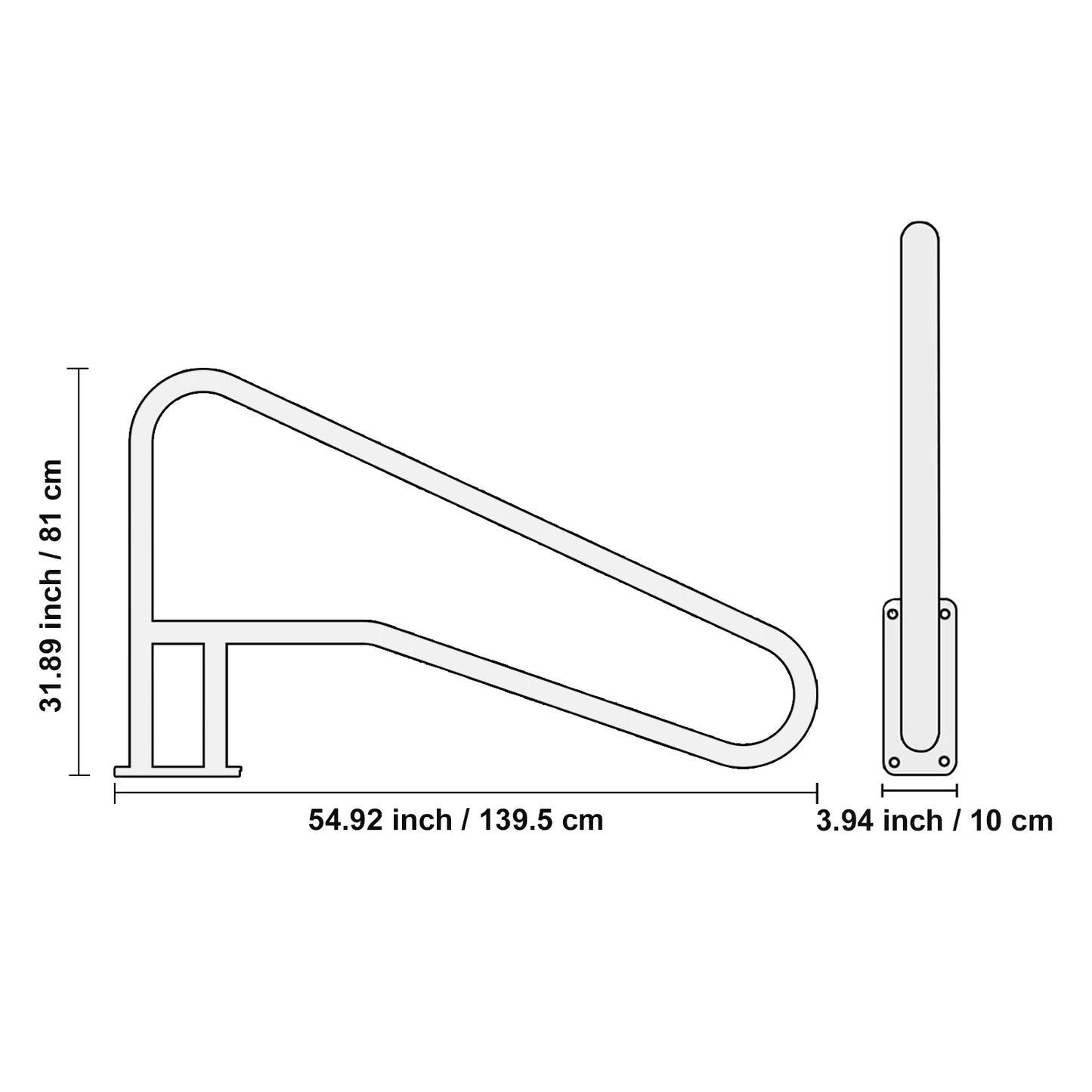 Pool Handrail Stainless Steel with Base Plate for Indoor/Outdoor w/ Grip Cover for Decks
