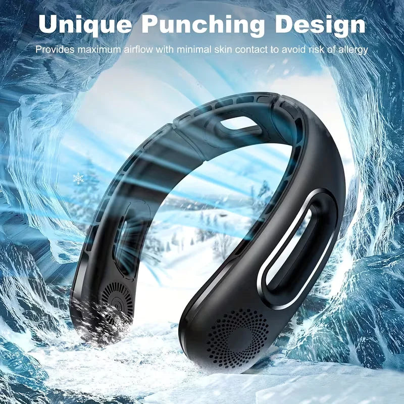 Bladeless Rechargeable Neck Fan – 4-Speed 360° Hands-Free Cooling