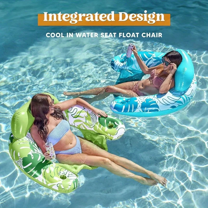 2 Pack Pool Chairs Inflatable Pool Floats with Cup Holders Hammock Noodle Mat for Relaxing Summer Water Fun