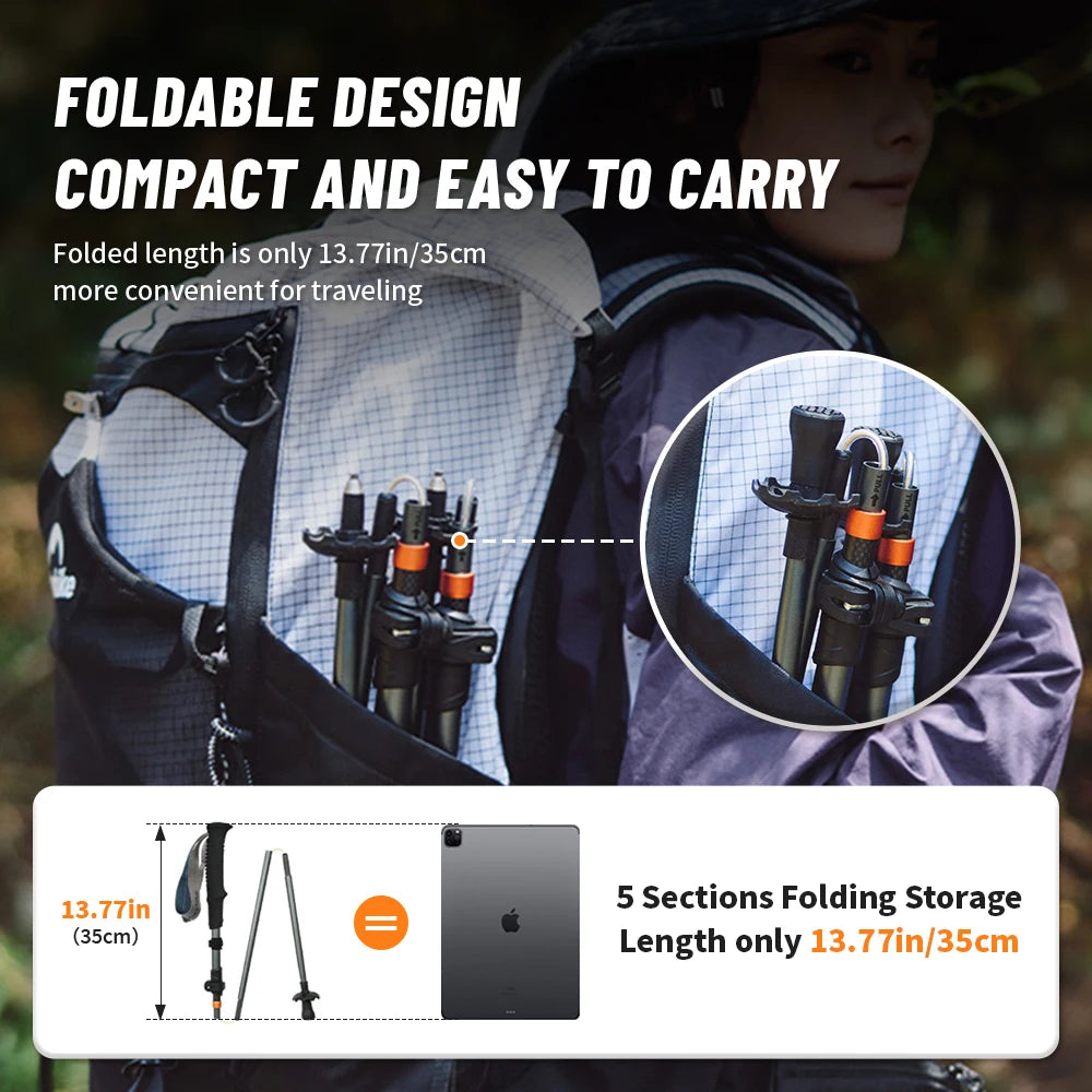 Naturehike Carbon Fiber Trekking Poles 5 Sections Portable Folding Climbing Sticks Outdoor Hiking Collapsible Walking Sticks