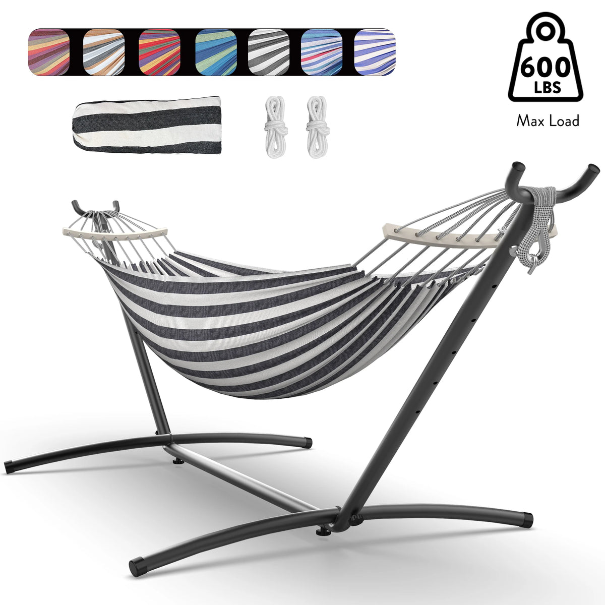 Adjustable Hammock with Stand & Storage Bag – 600 lb Capacity