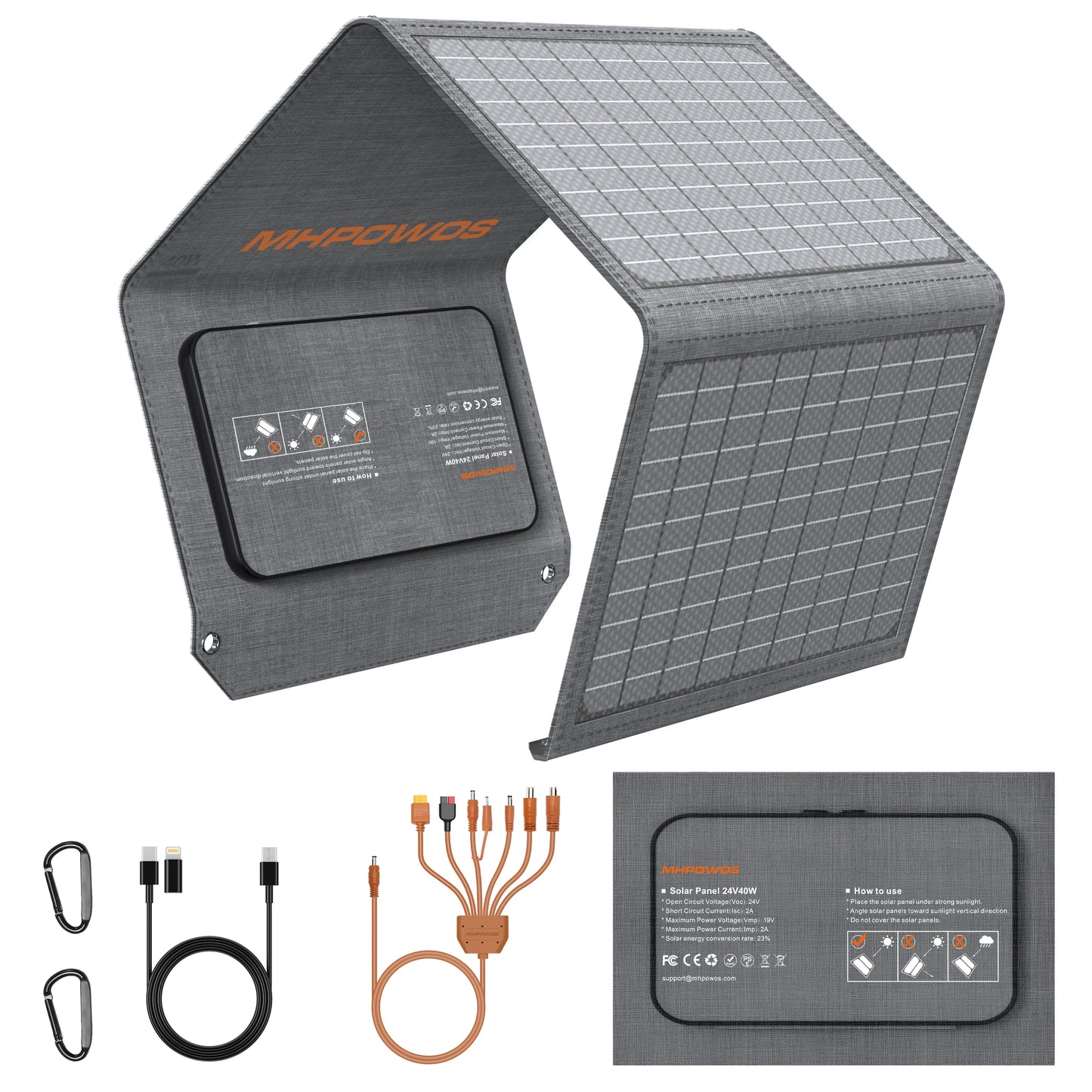 MHPOWOS 40W Foldable Solar Panel 5V USB Portable Battery Charger
