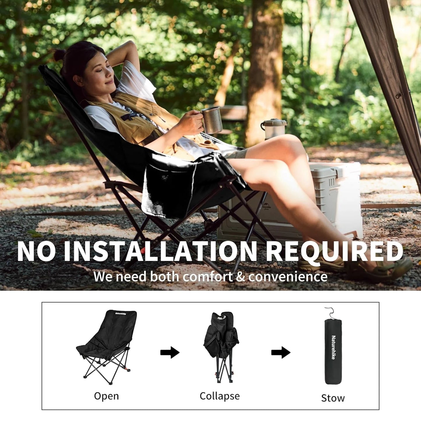 Naturehike Sea Star Recliner Outdoor Folding High Back Moon Chair 2-Position