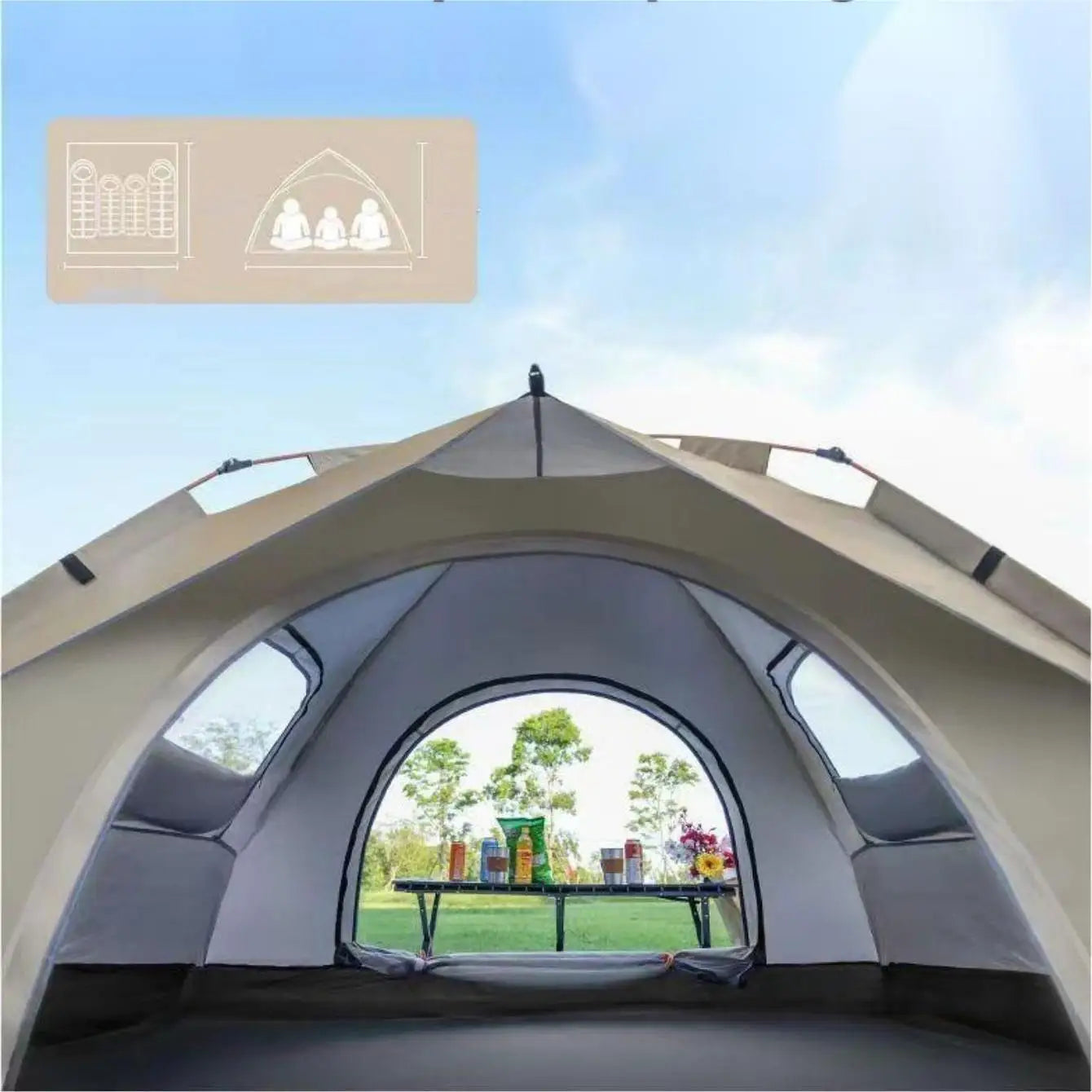 Outdoor Shelter Sunshade Self-Driving Travel Camping Tent  Two Doors and Two Windows