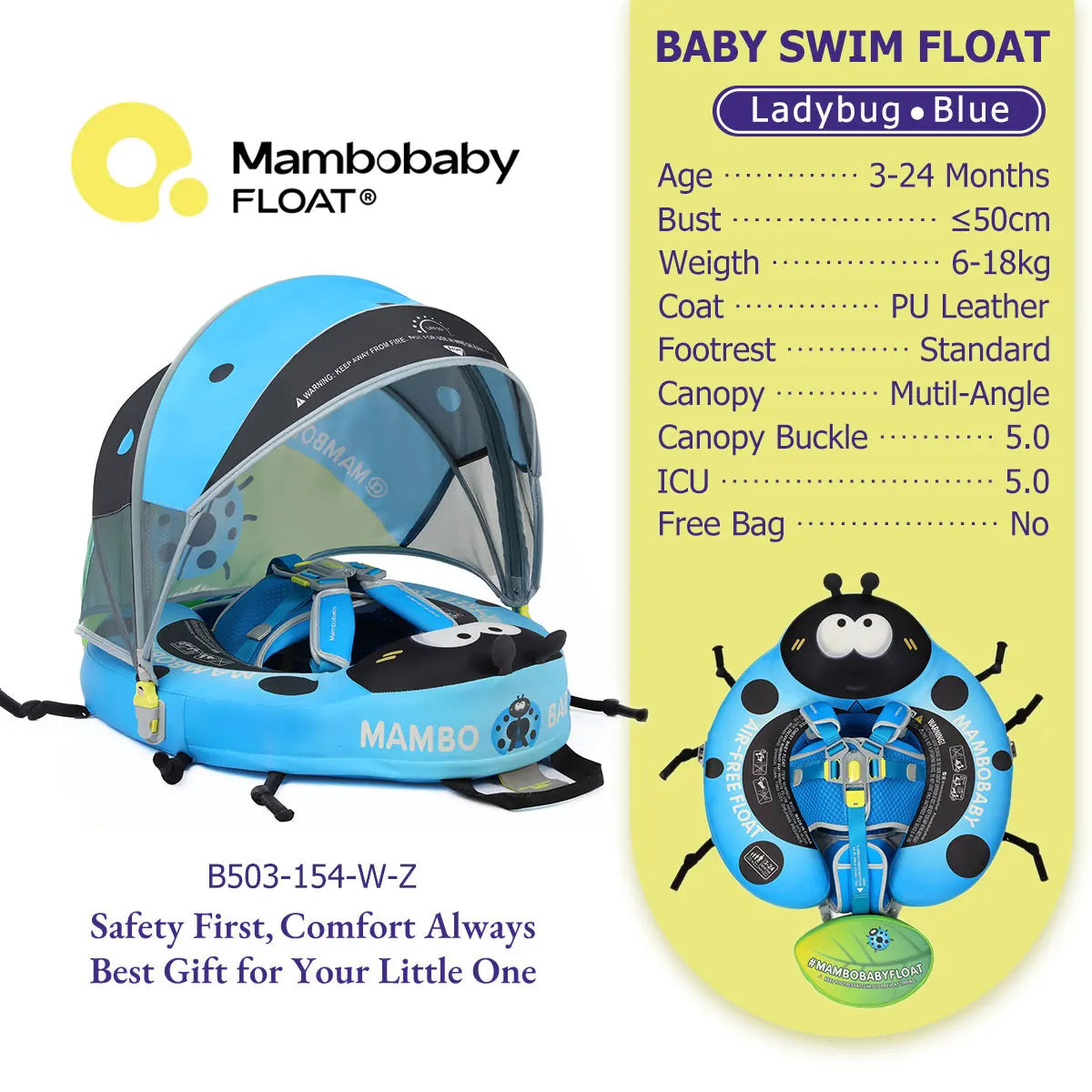 Mambobaby Baby Pool Float  For Infant Non-Inflatable Natation Buoy With Parasol