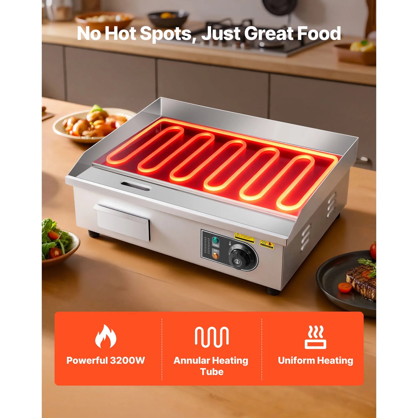 Stainless Steel Electric Griddle 50-300°C  Countertop Flat Top Grill