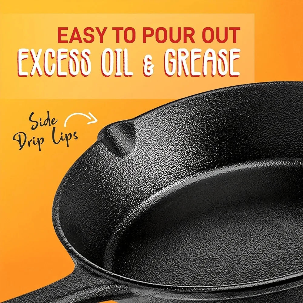 3-Piece Pre-Seasoned Cast Iron Skillet Set – 6", 8" & 10"