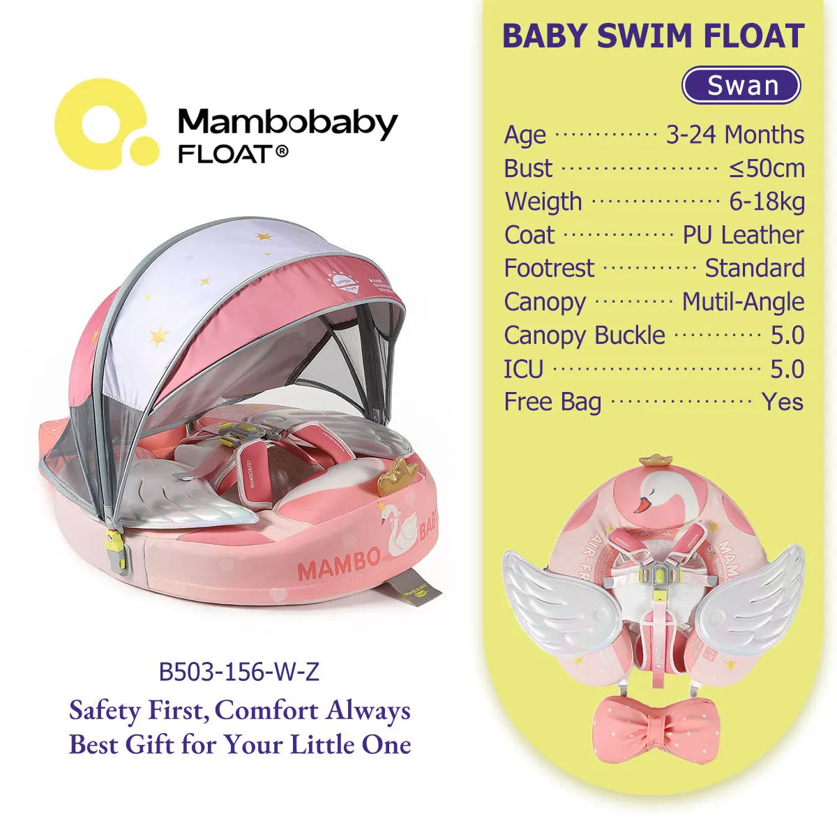 Mambobaby Baby Pool Float  For Infant Non-Inflatable Natation Buoy With Parasol