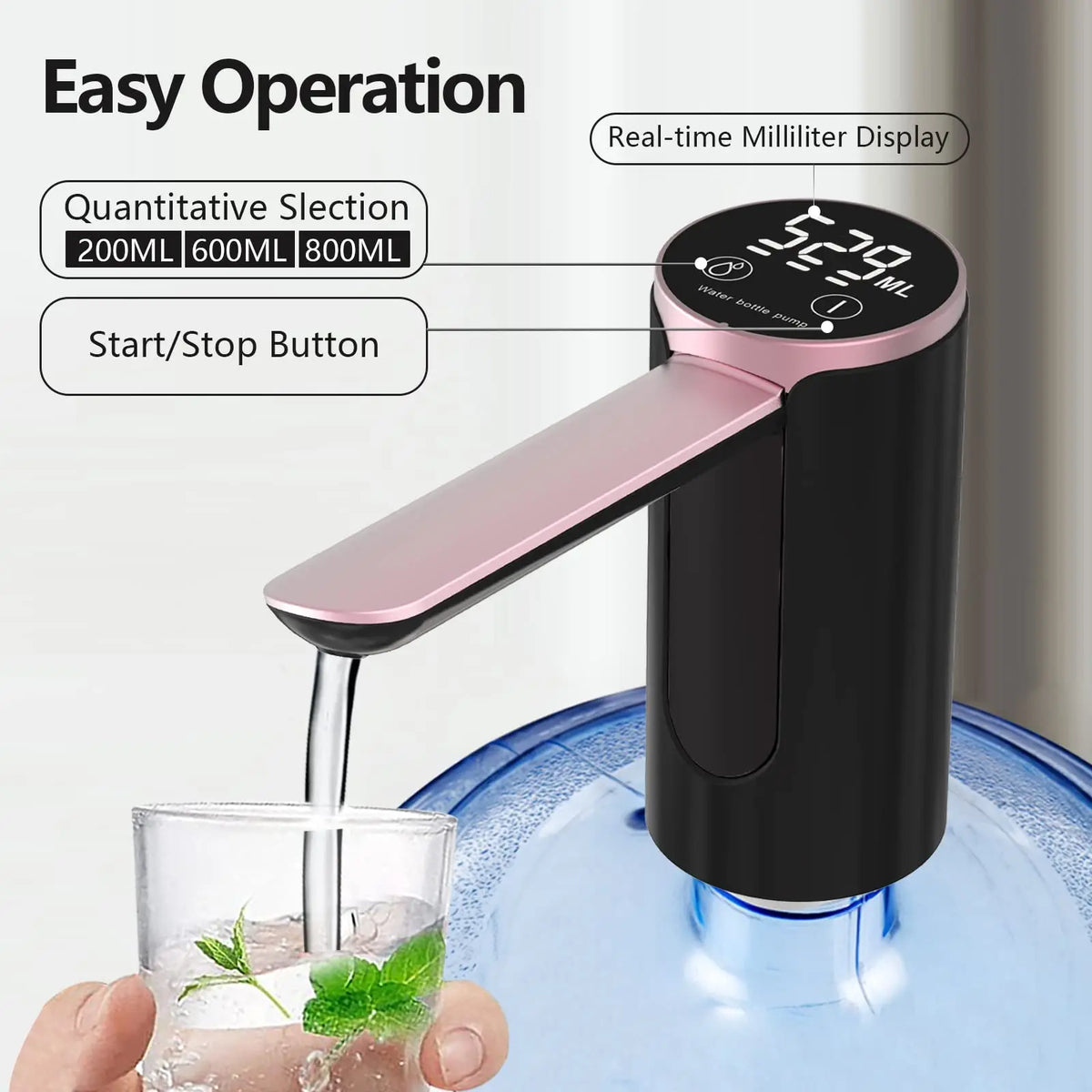 Rechargeable Water Dispenser Pump – LED Display, 3 Presets & USB-C Charging