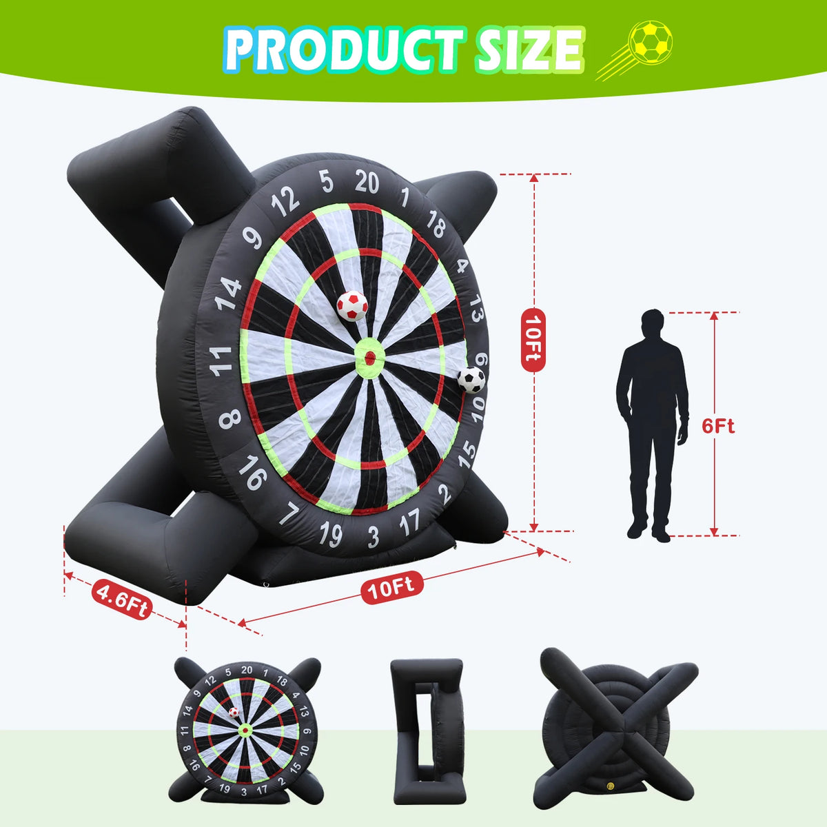 King Inflatable 10FT Giant Soccer Dart Board with Blower & 8 Balls