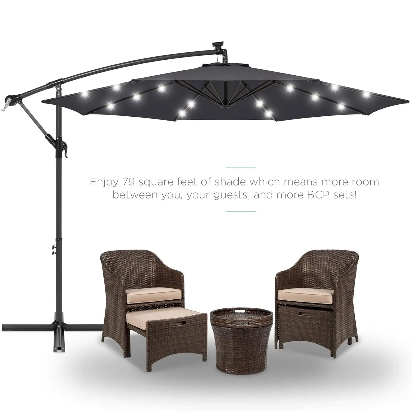 10ft Solar LED Offset Cantilever Umbrella