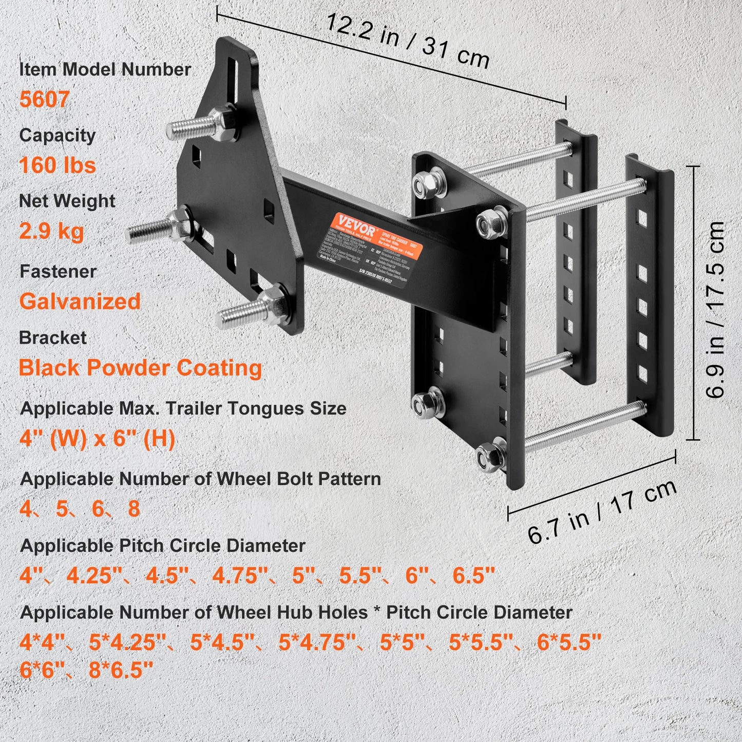 160 lbs Spare Tire Carrier with Mounting Screws Bracket