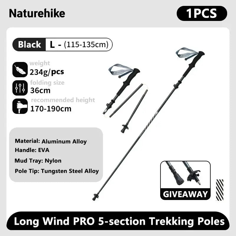 Naturehike Carbon Fiber Trekking Poles 5 Sections Portable Folding Climbing Sticks Outdoor Hiking Collapsible Walking Sticks