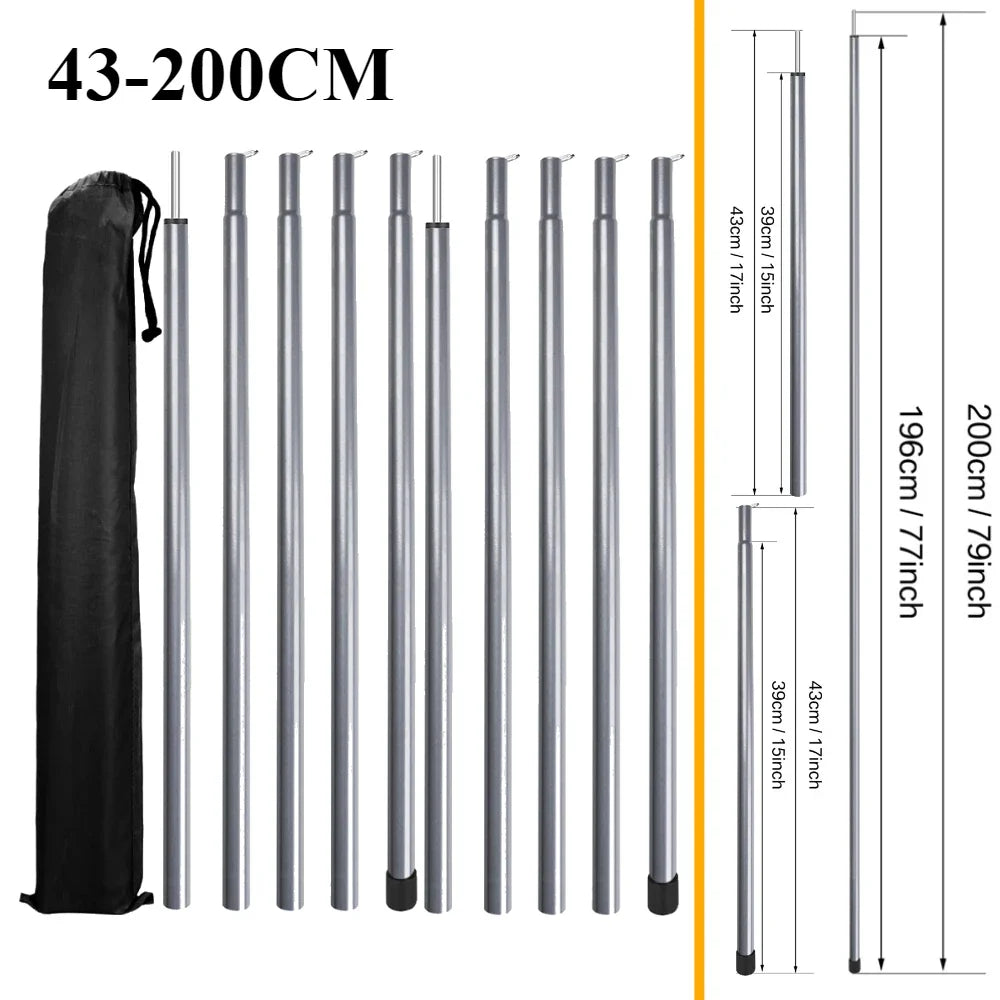 Telescopic Tent Poles Set of 2 Universal Adjustable Aluminium Camping Awning Poles Sun Sail Shelter Rods Tarp Tent Accessories