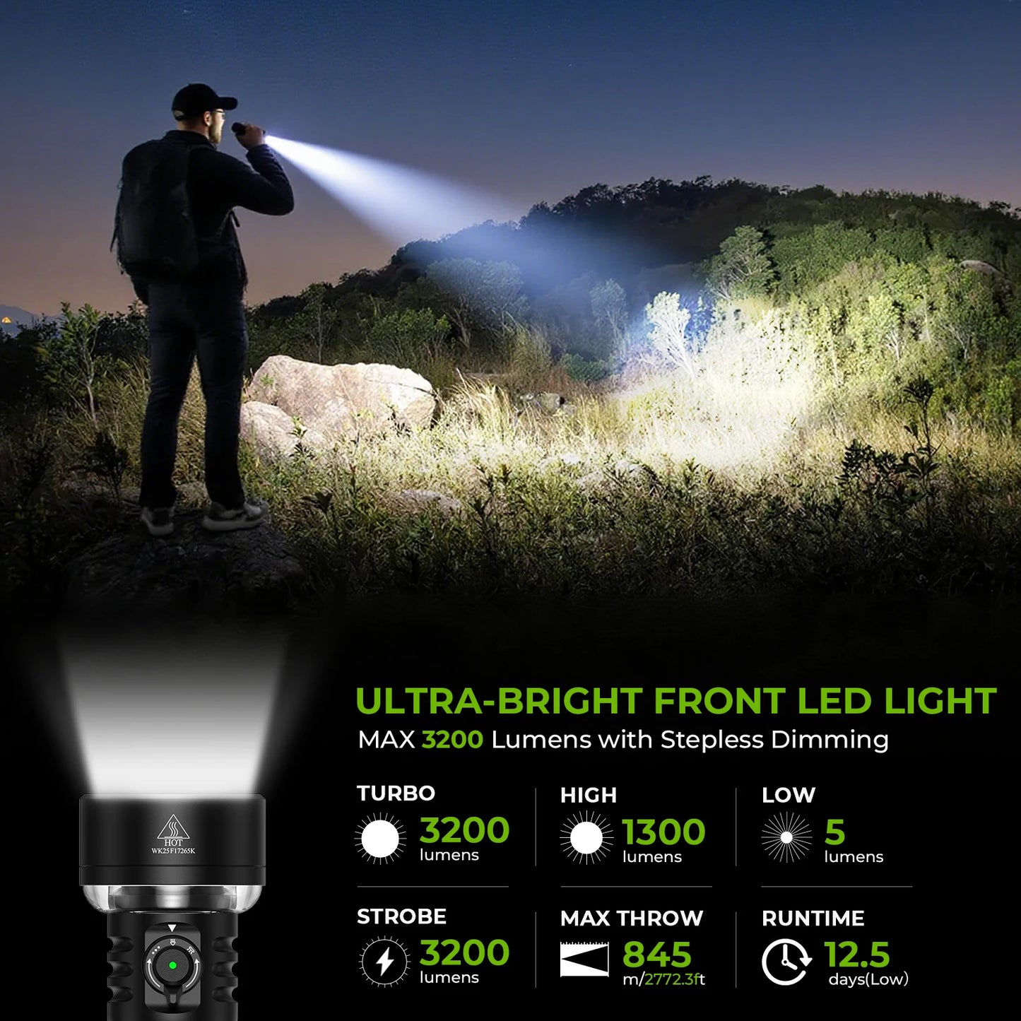 3200LM Super Bright Flashlight 845M Throw RGB Lighting Linterna Recargable Reverse Charging Power Bank For Camping