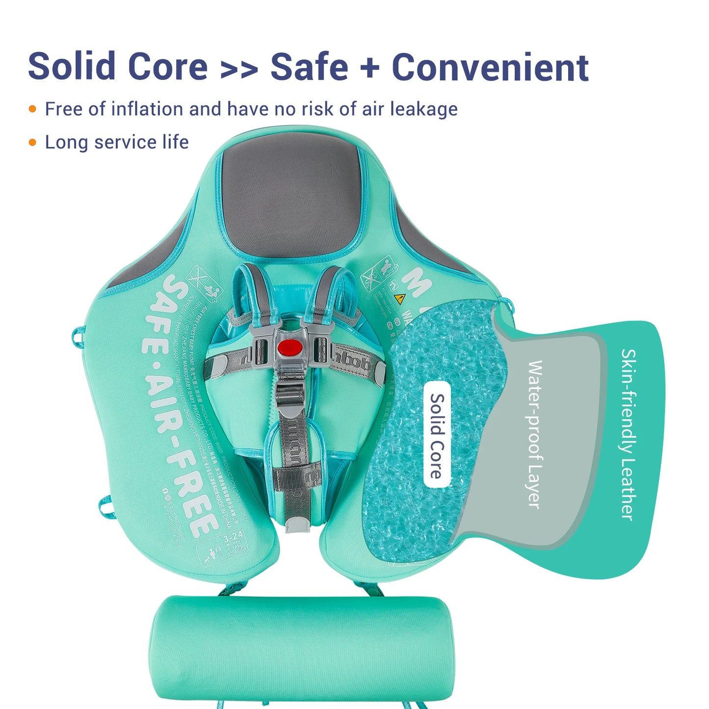 Baby Float with Sunshade Canopy and Crotch Strap Inflatable-free Safe Core Swimming Pool Accessory Bathroom Water Toy