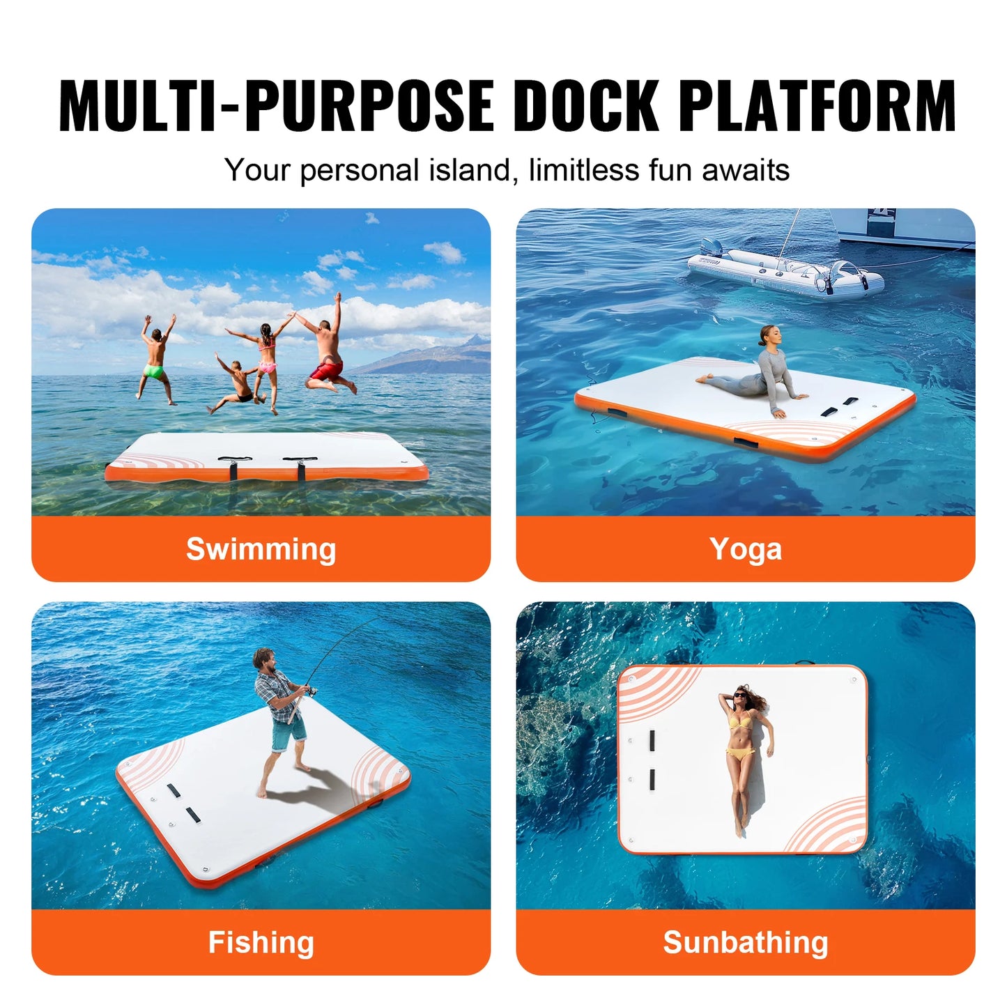 Inflatable Floating Dock Non-Slip Water Dock Mat with Detachable Ladder