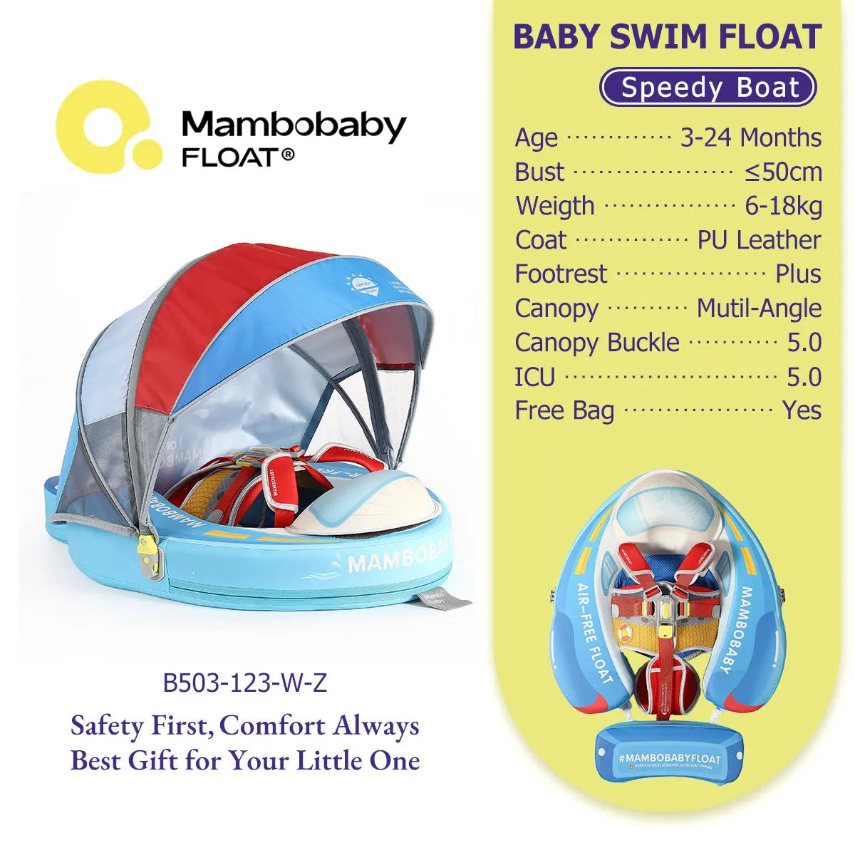 Mambobaby Baby Pool Float  For Infant Non-Inflatable Natation Buoy With Parasol
