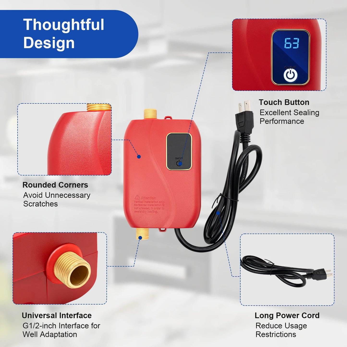 3000W Instant Water Heater 68-122℉ Kitchen